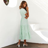 Coachella Music Festival Outfits Spring/Summer round Neck Rayon Printed Ruffled Dress
