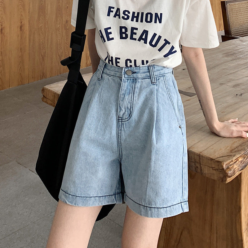 High Waisted Shorts Women's High Waist Denim Shorts Summer Wide-Leg Pants Straight Shorts