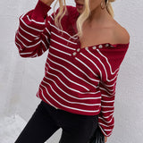 Women Pullover Knit Sweater Autumn and Winter Striped Pullover Fashion Sweater Top