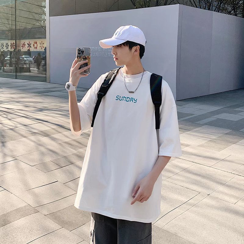 Men T-Shirts Letter Print Loose Casual
