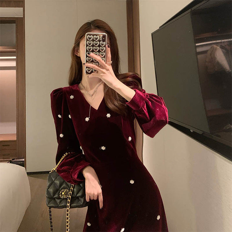 Maxi Burgundy Dress Formal Red, Long Skirt Dress Women's Autumn and Winter Long Dress