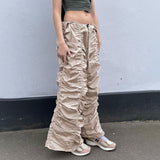 Julia fox low rise jeans: hot girl style personality pleated  low waist  loose and thin straight pants waist tie casual pants