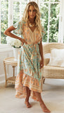 Kendall Jenner Wedding Guest Dress Bohemian Vacation Dress Positioning Flower Single-Breasted