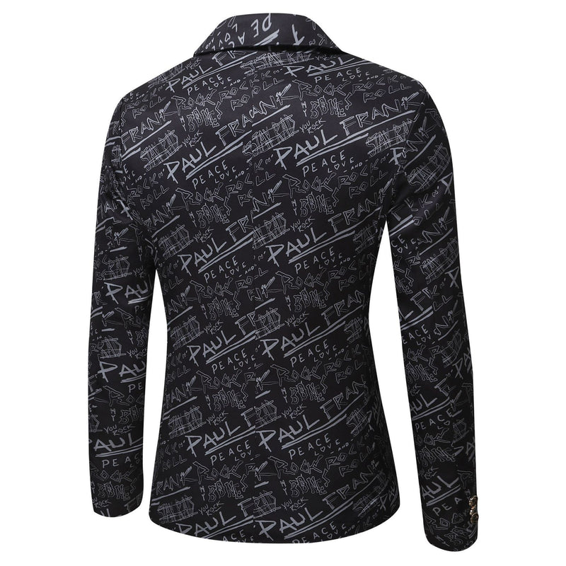 Men Prom Outfits Casual Letter Print Slim Jacket