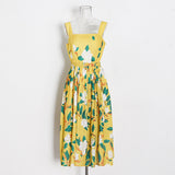 Nine Britton Dress Suspender Skirt Square Collar Belt Waist-Tight Flower Print