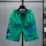 Men White Shorts Summer Ice Silk Shorts Printed Shorts Beach Pants