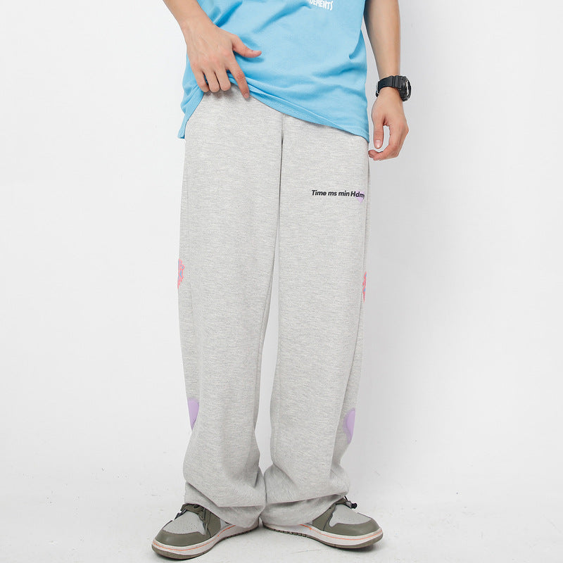 Man Fall Outfits Casual Trousers Love Cartoon Three-Dimensional Printing Loose Straight Sweatpants