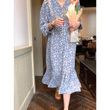 Regency Dress Floral Dress Long Sleeve V-neck Midi