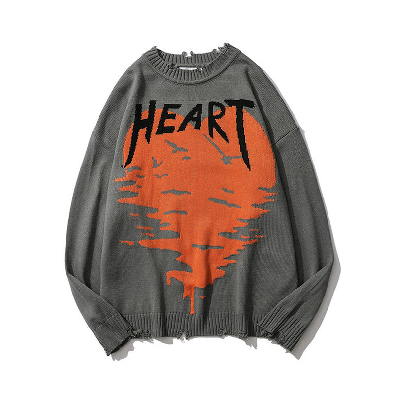 Men Sweater Heart Printing Knitwear Men's Loose Pullover