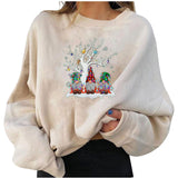 Merry and Bright Sweatshirts Fleece-Lined Christmas Personality Printed Loose Sweatshirt plus Size Women