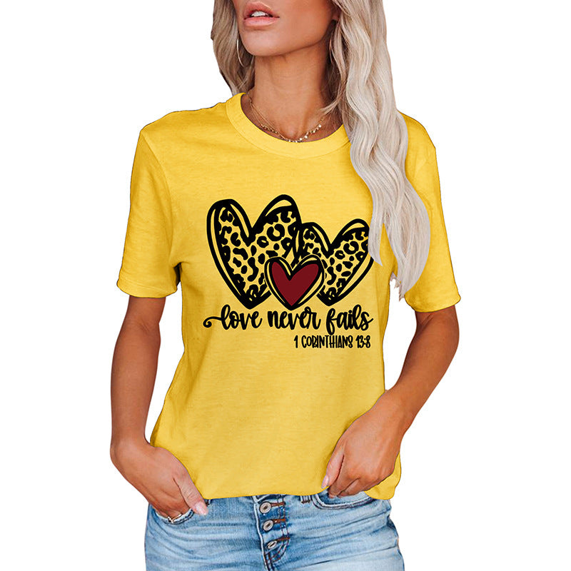 Valentine's Day T Shirts Couples Summer Women's round Neck Short Sleeve T-shirt Women's Printed Top