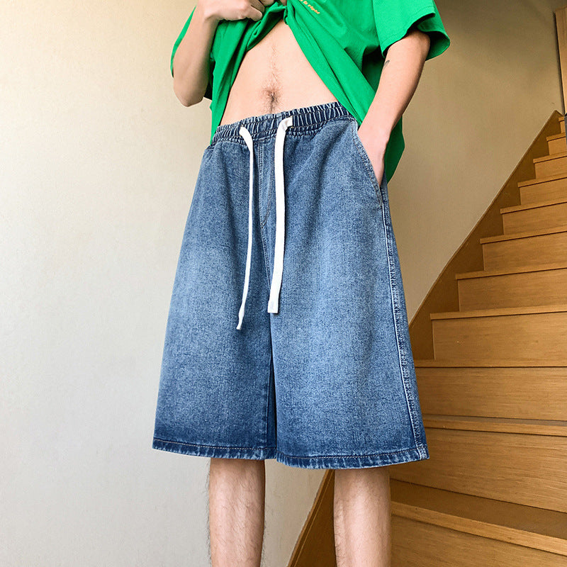 Men Denim Shorts Men's Summer Thin Loose Wide Leg