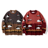 Men Sweater Color Matching Sweater Men's Loose round Neck Sweater Trendy Pullover Long Sleeve