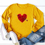 Valentine's Day T Shirt Solid Color Long Sleeve Autumn Long Sleeve Rose Petals Love Heart