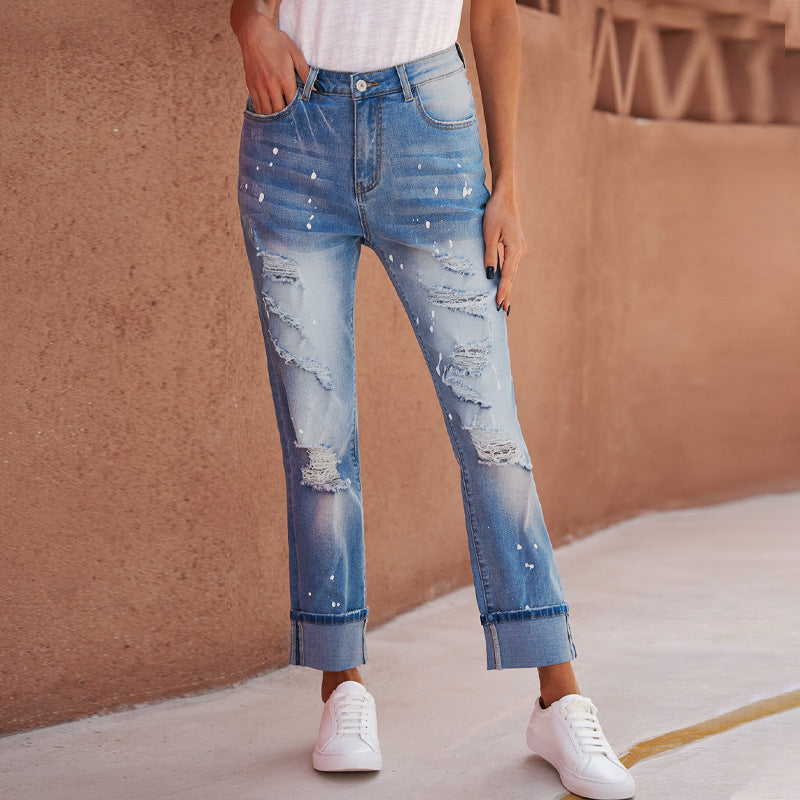 Gloria Vanderbilt Jeans Inkjet High Waist Cropped Pants Straight Ripped