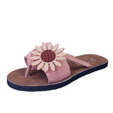 Women Open Toe Sandals Flats Summer Flower Flip Flops Casual Beach Slippers