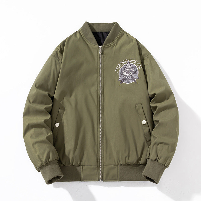 Varsity Jacket Embroidery Flight Suit Stand-Up Collar Thin