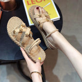 Women Open Toe Sandals Flats Summer Slippers Fashion Rivet Casual Daily