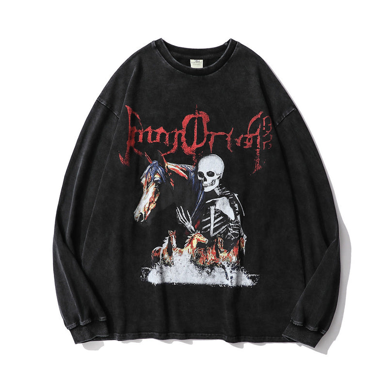 Skull T Shirt Dark Skull Print Loose round Neck