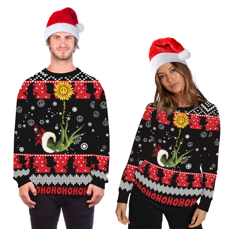 Men and Women Grinch Sweater Christmas Grinch Print Loose-Fitting Casual Pullover