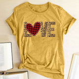 Valentine's Day T Shirt Large Size T-shirt Short Sleeve Leopard Print Love Red Plaid Heart Printing Spring and Summer