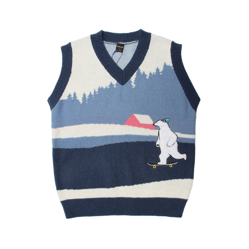 Men Sweater Polar Bear Embroidery Color Matching Sweater Vest Men Vest Coat