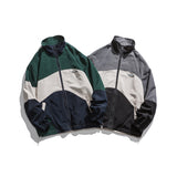 Man Fall Outfis Vintage Color Contrast Patchwork Sports Jacket Loose Casual Stand Collar Coat