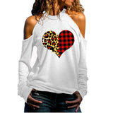 Valentine's Day T Shirts Couples Cold Shoulder Long Printed Sweater T-shirt