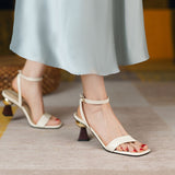 Nude Low Block Heel Open Toe Back Empty Word with Compartments
