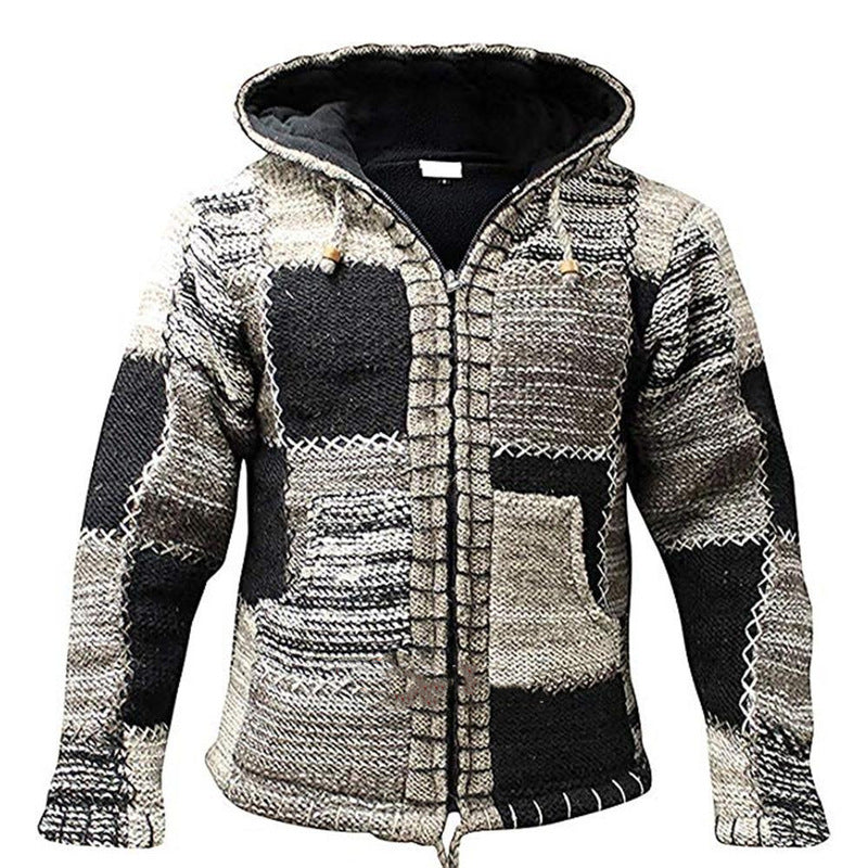 Baja Hoodie Splicing Knitwear Sweater Cardigan Hooded
