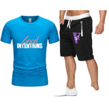 Vlone T Shirts & Shorts 2 Piece Set Letter Large V Printed Short Sleeve