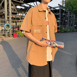 Men Shirts Workwear Shirt Solid Color Short Sleeve Shirt