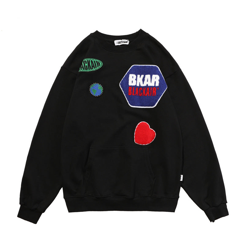 Crew Neck Sweatshirts for Men Men's Autumn round Neck Sweater Towel Embroidery Solid Color Top for Men