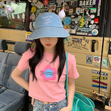 Women Bucket Hat Cowboy Letter Fisherman Sun-Proof