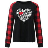 Valentine's Day T Shirt Long Sleeve Women's Clothing Heart Printing Raglan Plaid Long Sleeve