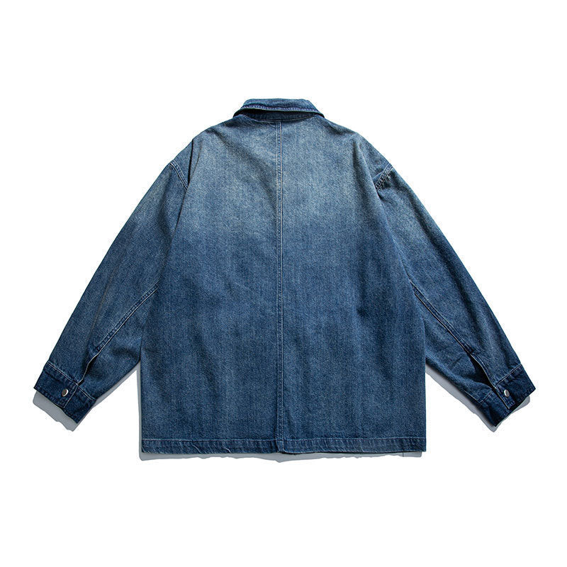 Men Denim Jackets Campus College Style Youth Cool Gradient Color Jacket
