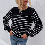 Women Pullover Knit Sweater Autumn and Winter Striped Pullover Fashion Sweater Top
