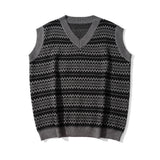 Men Sweater Contrasting Color Jacquard Sweater Vest Vest Men's Sleeveless Sweater Coat