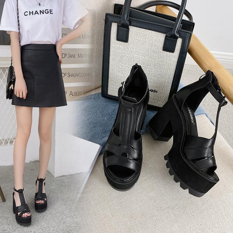 Platform Heels for Women Summer Chunky Heel Hollow Peep Toe Sandals