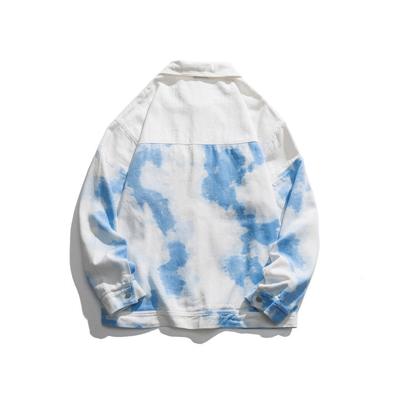 Man Fall Outfis Autumn Vintage Tie-Dyed Workwear Jacket Boys Loose Street Printed Casual Jacket