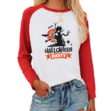 Halloween Costumes Pattern Printed Raglan Color Contrast Long Sleeve T-shirt Women
