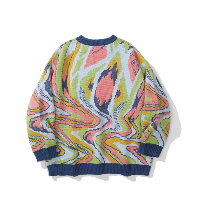 Men Sweater Abstract Contrasting Color Jacquard Sweater Men's Pullover