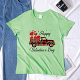 Valentine 'S Day T Shirts Couples Letter Truck Print Loose Pullover Short Sleeve T-shirt
