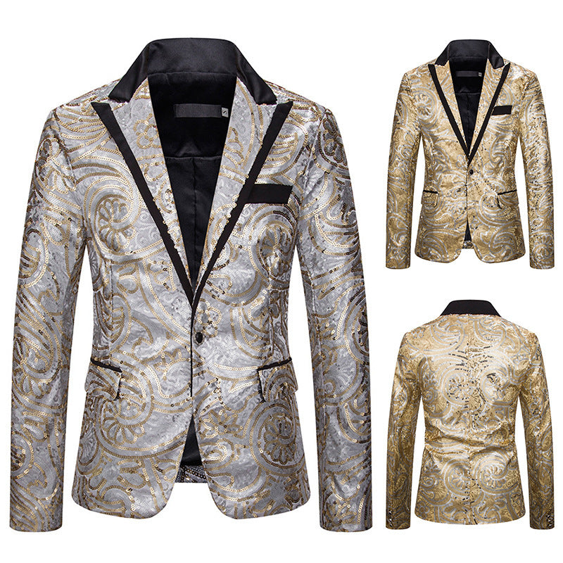 Men Prom Outfits Sequined Performance Dress Suit Nightclub