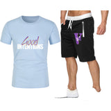 Vlone T Shirts & Shorts 2 Piece Set Letter Large V Printed Short Sleeve