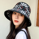Vintage Check Bucket Hat Straw Sun Bucket Hat