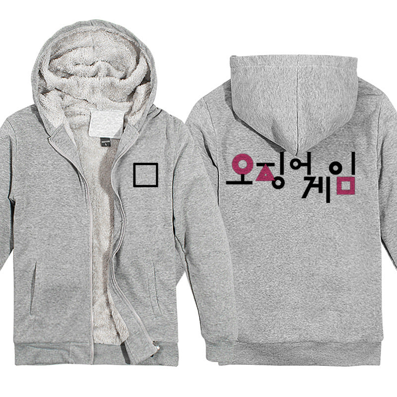 Squid Game Costume Cartoon Printed Zipper Sweater Thickened Zipper Hooded Sweater