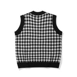 Men Sweater Love Embroidered Plaid Knitted Vest Men's Sweater Coat