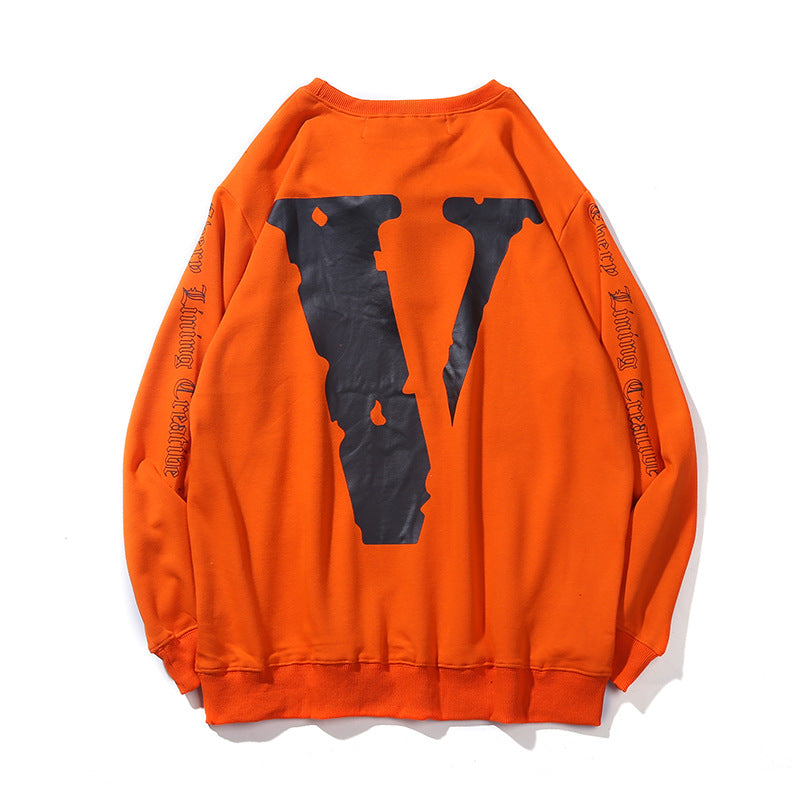 Vlone Sweatshirt Sweater Large V Velvet Long Sleeve Flame Skull Terry Cotton