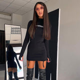 Music Festivals Rave Outfits Dress Autumn and Winter Women's round Neck Long Sleeve Letter Dress for Women